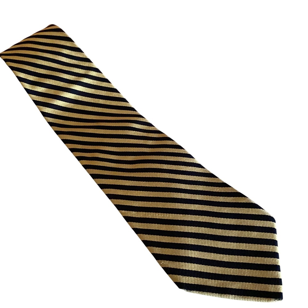 Brooks Brothers Makers Silk Tie Black Gold Striped Necktie Made in USA Preppy